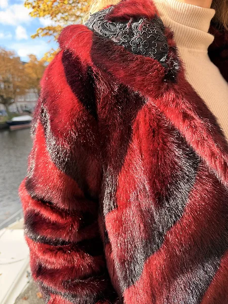 Burgundy Chevron Faux Fur Coat, photo 4