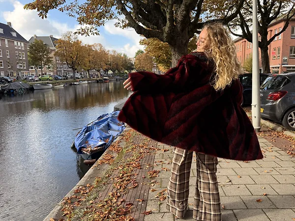 Burgundy Chevron Faux Fur Coat, photo 3