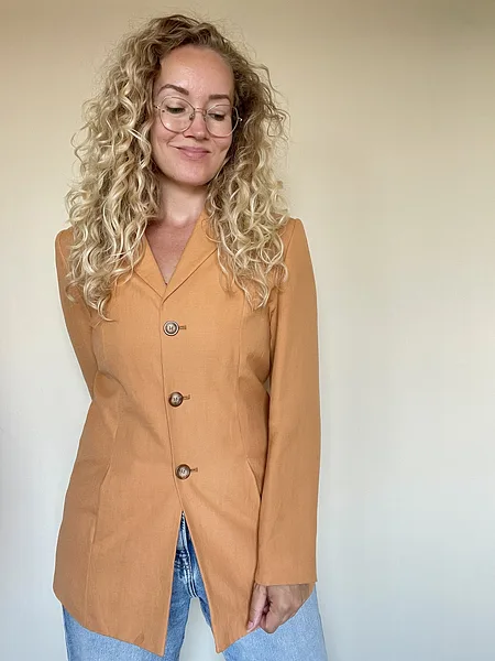 Soft Orange Linen-Blend Blazer, full look