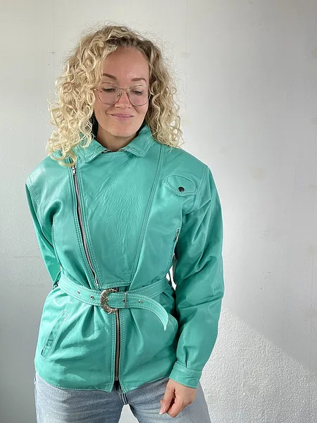 Teal Leather Biker Jacket, photo 4