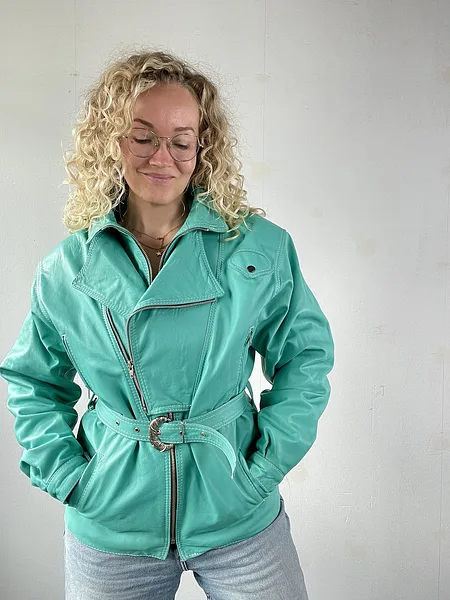 Teal Leather Biker Jacket, photo 5