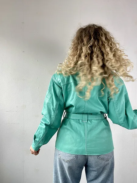 Teal Leather Biker Jacket, photo 6