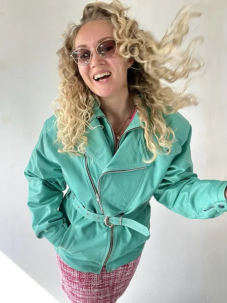 Teal Leather Biker Jacket, photo 3