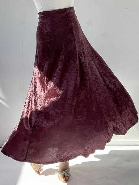Plum Velvet Midi Skirt, full look