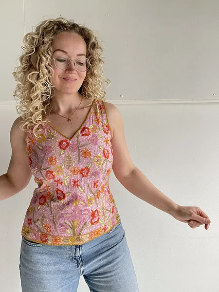 Sequin Floral Top, full look