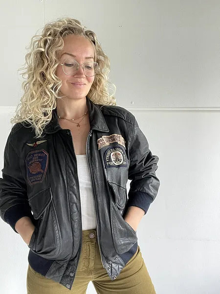 Patched Leather Flight Jacket, full look