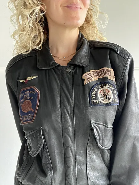 Patched Leather Flight Jacket