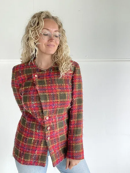 Red Tartan Wool Blazer, full look