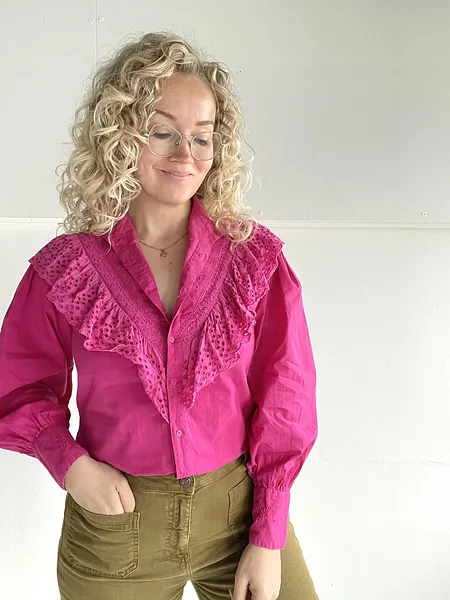 Pink Cotton Ruffle Blouse, full look