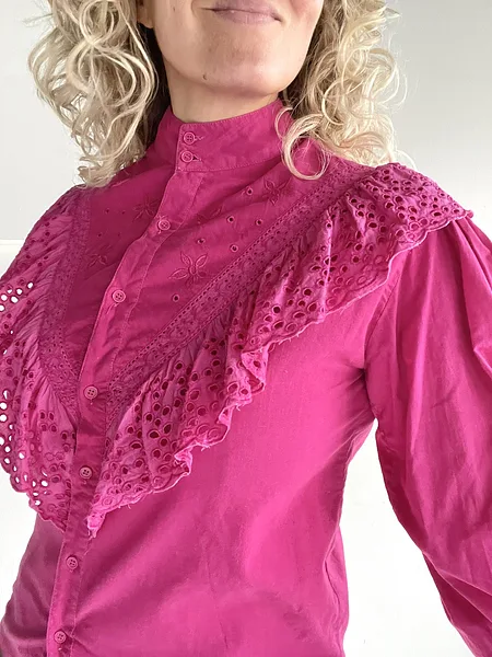 Pink Cotton Ruffle Blouse